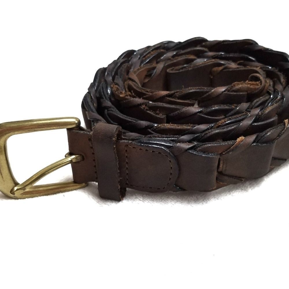 VINTAGE Braid Oil Tanned Cowhide Brass Buckle Belt